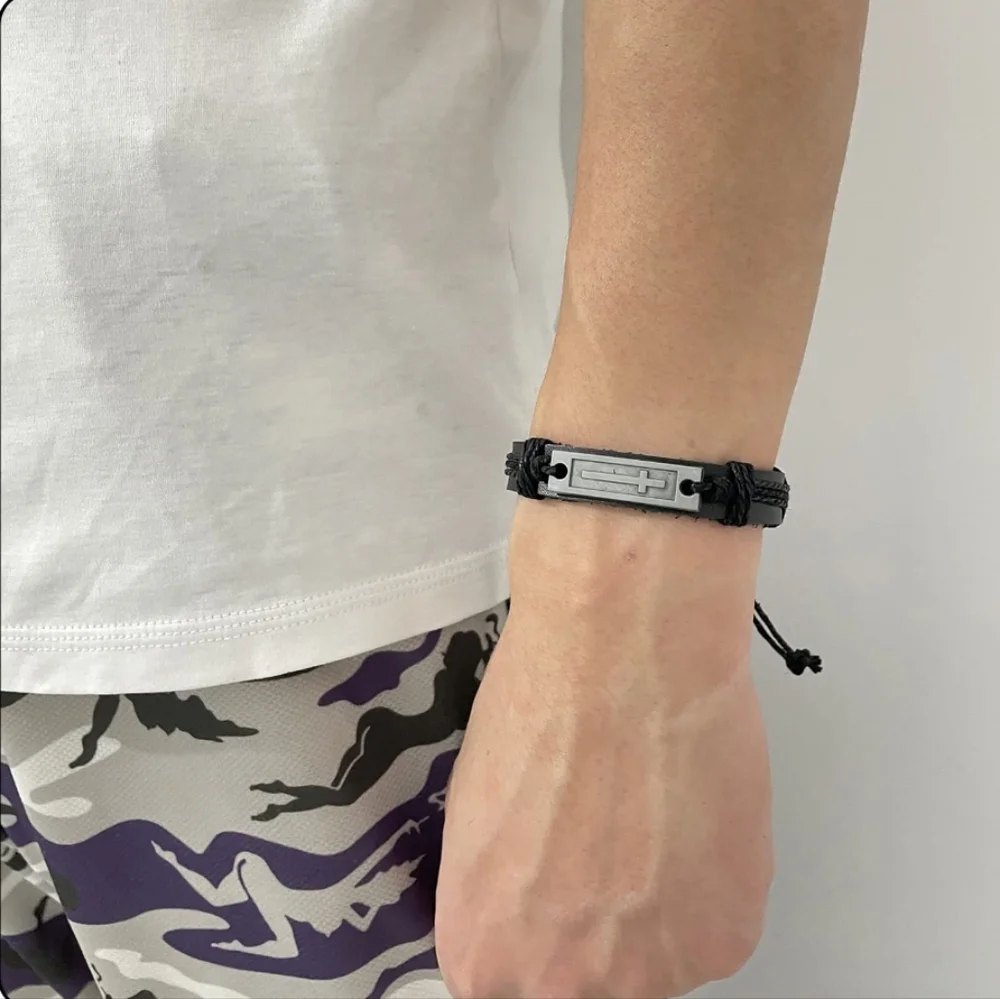 Men or‎ Womens Cross Leather Adjustable Jesus Draw String Religious Bracelet